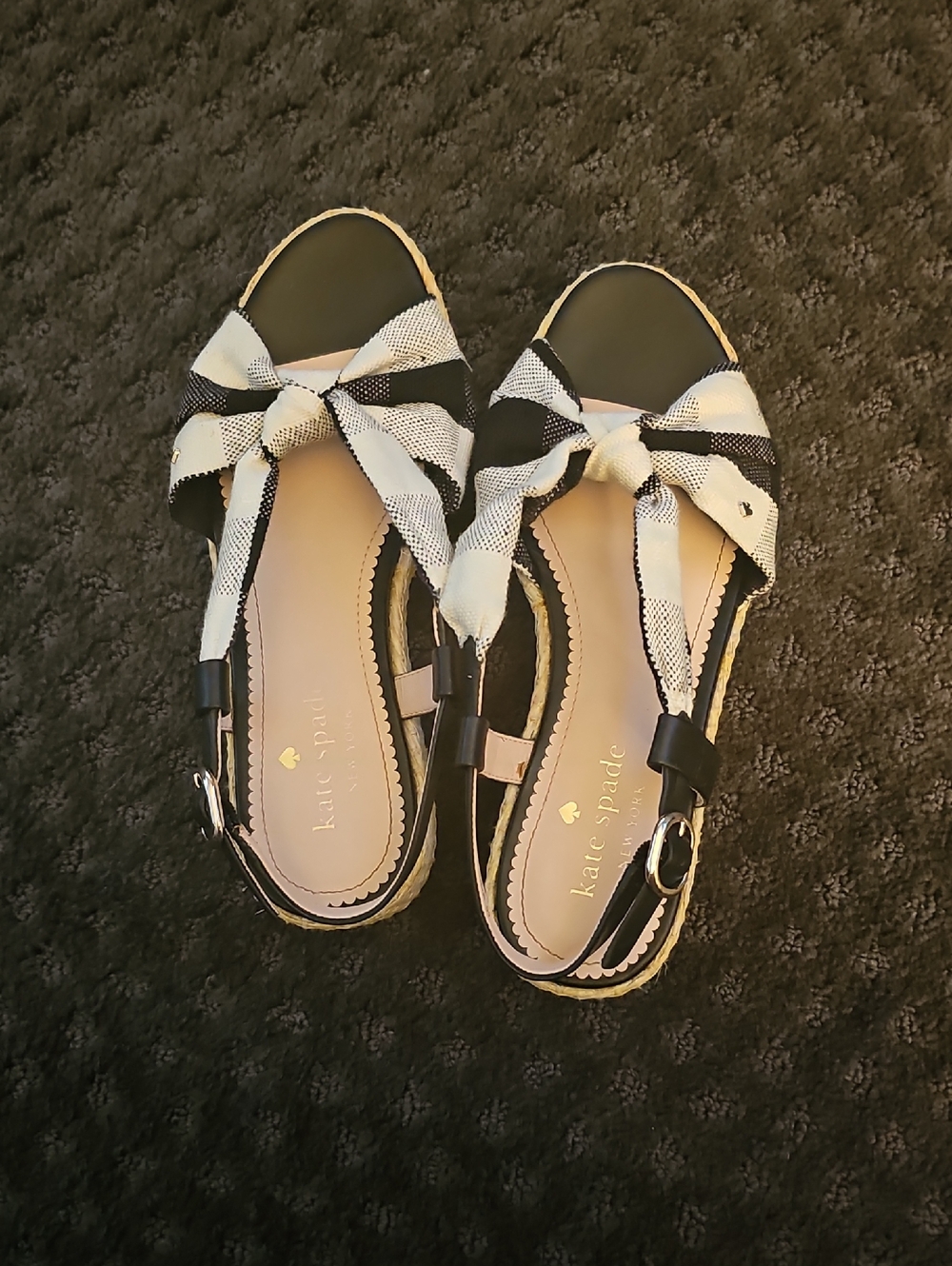 kate spade Black and White Striped Bow Slingback Espadrilles